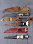 THREE SHEAVED HUNTING KNIVES & SIMILAR