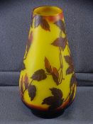 EMILE GALLE STYLE GLASS VASE, 24cms H