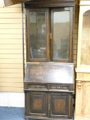 VINTAGE OAK BUREAU BOOKCASE, 215cms H, 87cms W, 46cms D