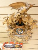 BLACK FOREST TYPE CARVED THREE-WEIGHT DANCING COUPLE CLOCK