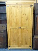 MODERN PINE TWO DOOR WARDROBE, 189cms H, 105cms W, 57cms D