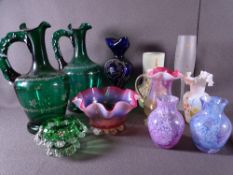 PAIR OF MARY GREGORY STYLE EWERS, Vaseline and milk glass ETC