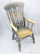 CIRCA 1850 FARMHOUSE ARMCHAIR, 112cms H, 60cms W, 45cms seat D
