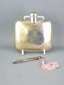 SILVER SPIRIT FLASK of slightly curved form with initials and date for 1905 and Lion Crest, 3.2ozs