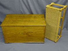 BLANKET BOX polished with brass drop handles and a string top stool