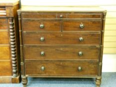 NINETEENTH CENTURY MAHOGANY CHEST of two short over three long drawers and slender top drawer, brass