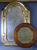 UNUSUAL GILT FRAMED WALL MIRROR and an inlaid wooden circular mirror