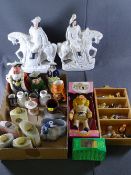 PAIR OF STAFFORDSHIRE FLAT BACKS, a quantity of Toby jugs and mixed items