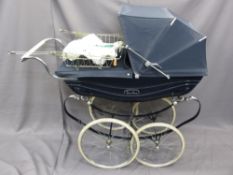 NICE QUALITY VINTAGE SILVER CROSS BABY'S PRAM with attachments, 134cms L
