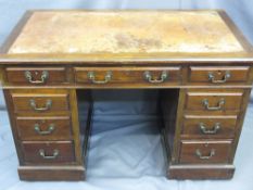 REPRODUCTION MAHOGANY PEDESTAL DESK with inset tooled leather top, 78cms H, 121.5cms W, 68cms D