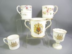 ROYAL WORCESTER - four China Commemorative mugs, one a twin-handled marriage loving cup 'Charles and