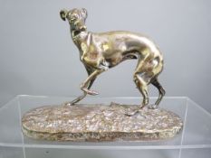 CAST SILVER PLATED MODEL OF A WHIPPET, 14.5cms H, 20.5cms L
