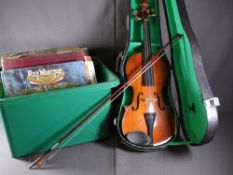 CHINESE MADE VIOLIN IN A HARD CARRY CASE and a quantity of old LP records