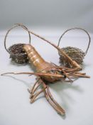 LATE 19TH/EARLY 20TH CENTURY JAPANESE RETICULATED METAL CRAYFISH, 41cms length and two metalwork