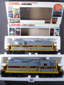 LIONEL ELECTRIC TRAINS O'GAUGE - two boxed Erie Lackawanna diesel engines, GP-9 and GP-20