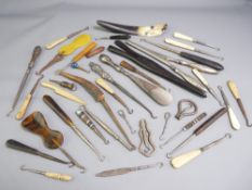VINTAGE BUTTON HOOKS, a collection, ebony glove stretchers ETC