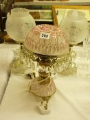 TABLE LAMPS - lustre and a pair of glass with etched shades