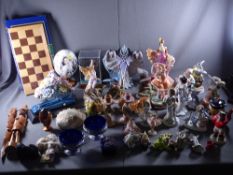 MYTHICAL FIGURINES, ostrich egg ornament and many similar type items (two boxes)