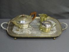 THREE PIECE EPNS TEA SET on a two handled serving tray