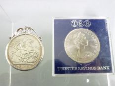 1892 VICTORIA GEORGE & DRAGON SILVER CROWN in pendant mount, 35.8grms, Jubilee head and one other