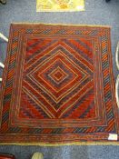 CAZAK RUG - ripple diamond effect central block with multi-bordered edge, 132 x 121cms