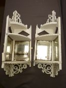 CORNER WHATNOTS - a pair of wall hanging mirrored and painted white