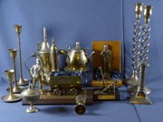 WELSH MINERS BRASS SCULPTURES ON PLINTHS and other brassware