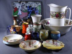 MODERN POOLE, milk glass items, trio of Royal Doulton hunting scene china items, Petra hand