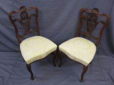 PAIR OF CIRCA 1900 WALNUT SALON SIDE CHAIRS with good carved back detail, 91cms H