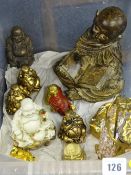 LUCKY BUDDHA FIGURINES and a small lamp lustre