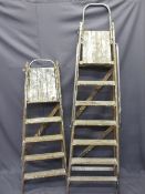 TWO SETS OF VINTAGE WOODEN STEP LADDERS