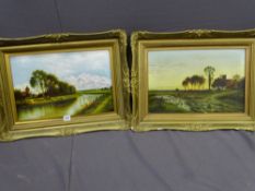 E HUDSON oils on canvas, a pair - rural church and river scenes near Marne, France, signed, 29 x