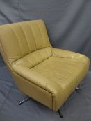 STYLISH LEATHER EFFECT EASY CHAIR on revolving chrome base, 81cms H, 72cms W, 50cms seat D