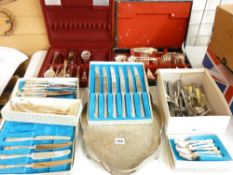 EPNS - galleried tray, Kings pattern and other cutlery