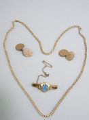 A 15CT GOLD ARTS & CRAFTS OPAL BAR BROOCH, 5.5grms, a pair of oval floral decorated cufflinks and