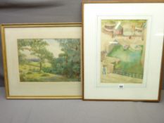 FRANK ADCROFT watercolour - towns folk at quay and fairground, 36 x 25cms and G O ELLISON