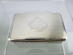 RECTANGULAR SILVER SNUFF BOX, Birmingham 1849, Maker Edward Smith, 2.8 troy ozs, gilt interior and