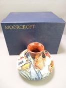 MOORCROFT TULIP SQUAT VASE, designed by Sally Tuffin, 11cms H, painted and impressed factory marks