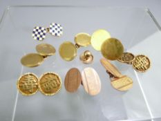 GOLD CUFFLINKS & STUDS - three pairs of 9ct gold cufflinks, 24.2grms and a pair of 9ct gold studs