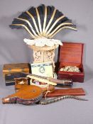 TREEN - good jewellery boxes, a bellows, advertising tins ETC