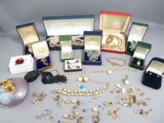 VINTAGE & OTHER JEWELLERY including a pair of diamond stud earrings and a modern iridescent glass