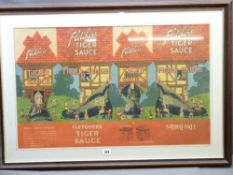 FLETCHERS TIGER SAUCE - framed vintage advertising packaging, 45 x 72cms