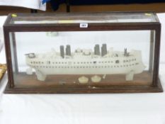 MINERAL MODEL OF A WAR SHIP in a glass case