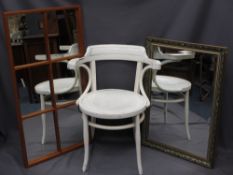 WHITE PAINTED BENTWOOD ARMCHAIR and two wall mirrors, various measurements