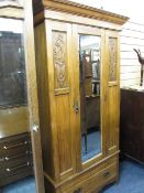 SATINWOOD SINGLE MIRROR DOOR WARDROBE and similar bedside cupboard, 198cms H, 104cms W, 40cms D, and