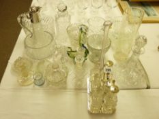 GLASSWARE - cruet set, claret jug, ship's and other decanter ETC