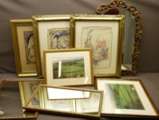 MYTHICAL PRINTS, gilt framed mirrors, ETC