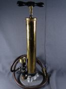 BRASS & METAL VINTAGE TYRE INFLATOR with hose and gauge