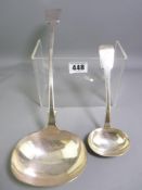 ELECTROPLATE - two good ladles, the smaller monogrammed, 33cm and 18cm Lengths