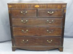 GEORGIAN MAHOGANY CHEST with two short over three long drawers with Sheraton type shell inlay,